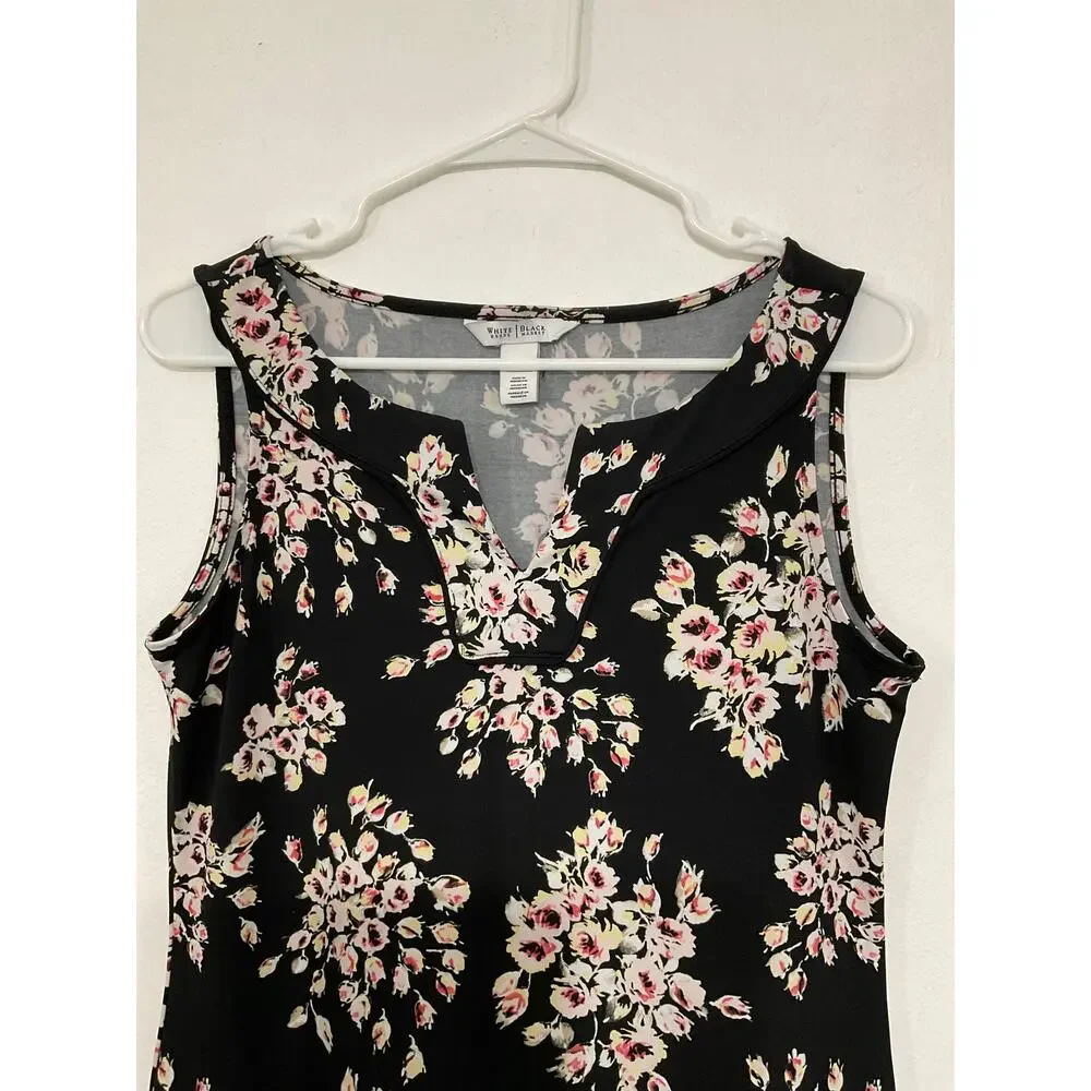 WHBM Floral V-Neck Dress Sleeveless Pleated Ruffle Hem Size Small - Picture 4 of 6